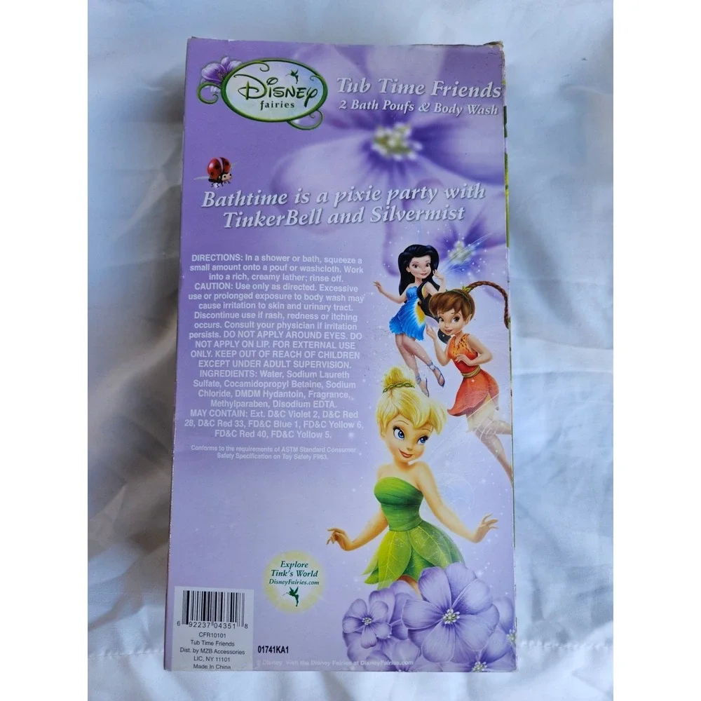 Disney Fairies Tub Time Friends 2 Bath Puffs‎ Body Wash Squirts Water New